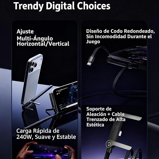 Cable Cargador 240W Pro Con Soporte Plegable Integrado🚚Envió Gratis + Pago Contra Entrega