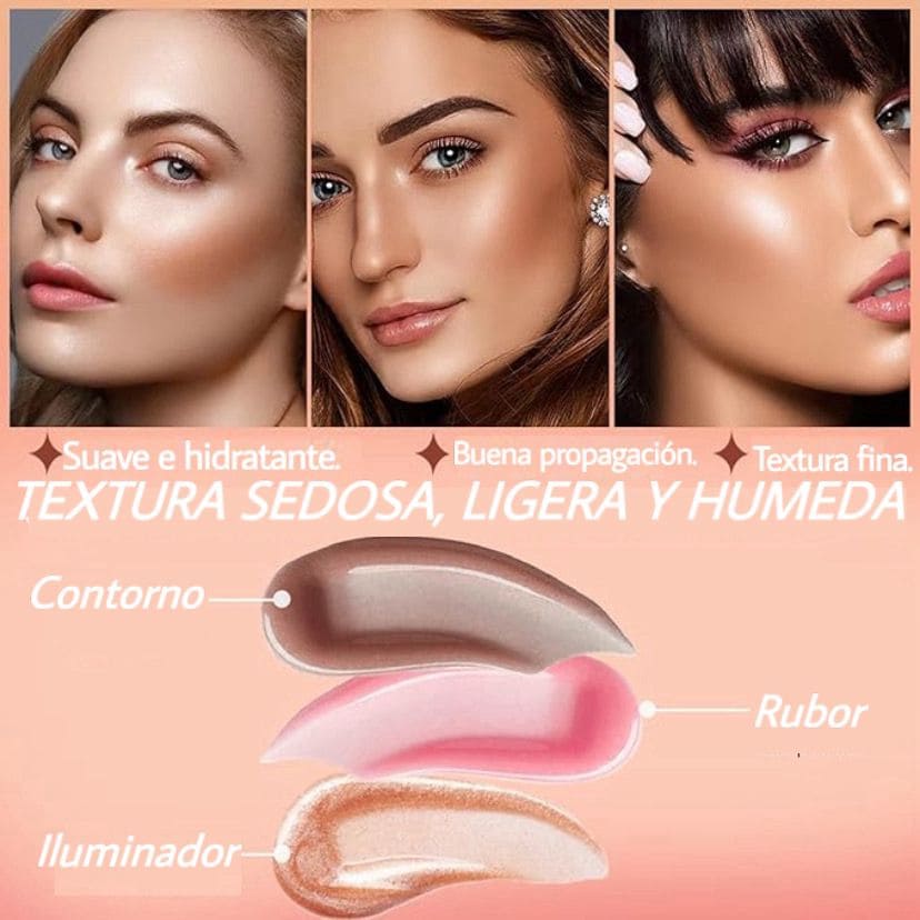 Kit X3 -  Rubor, Contorno e Iluminador liquido - HANDAIYAN