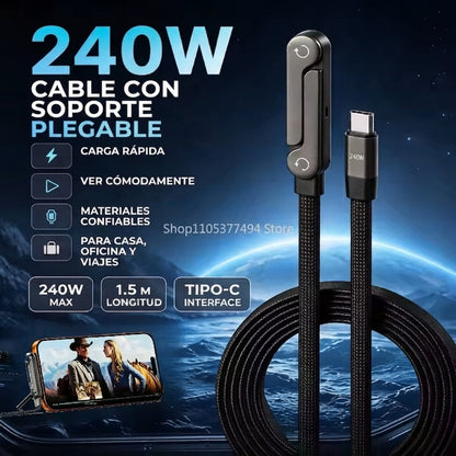 Cable Cargador 240W Pro Con Soporte Plegable Integrado🚚Envió Gratis + Pago Contra Entrega